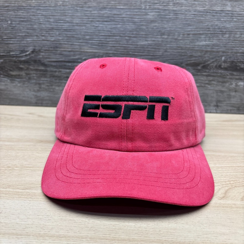 ESPN Hat Cap Strap Back Red Black Embroidered Logo Velour Feel Mens